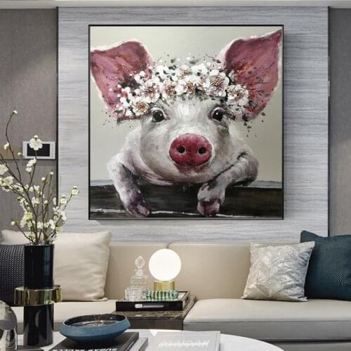 Nordic Cute Pig Animal Wall Art Canvas Poster Prints Oil Painting Baby Room Decoration Pictures Art Kids Decoration No Frame