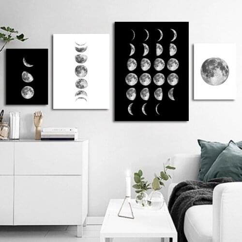 Moon Canvas Paintings Nordic Art Wall Picture No Framed Nordic Minimalist Black White Print Poster Living Room Bedroom Decor
