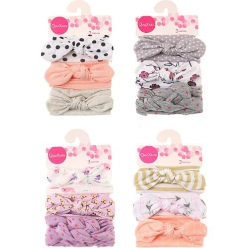 3 Pieces Baby Floral Headbands Head Bands for Girls Princess Hair Accessories Cotton Rabbit Ear Turban Bow Elastic Hairband