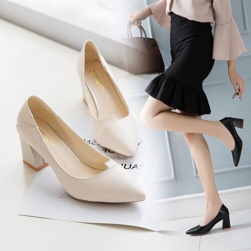 Korean version of the new spring PU pointed solid color temperament professional high heels wild simple high heels