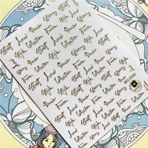 MG-G043 MG-G058 English words Letter Alphabet 3D Back glue Nail Art Stickers Decals Sliders Nail ornament decoration