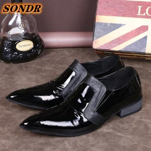 Business Men Genuine Leather Shoes Pointed Toe Wedding Party Glitter Men Dress Loafers Black Shoes Shoes Zapatillas Para Hombre
