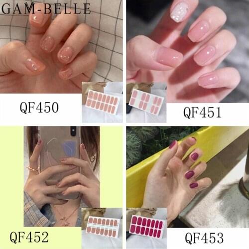 GAM-BELLE 14 Tips Solid Color Nail Polish Sticker Full Cover Self Adhesive Beauty Nail Foil Glitter Decals Manicure Decoracion