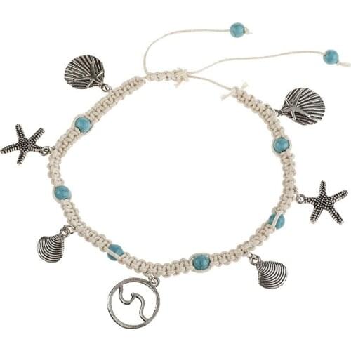 New Beach Bracelet Jewelry Bohemian Hemp Rope Shell Starfish Tassel Pendant Adjustable Bracelet Beaded Chain Bracelet