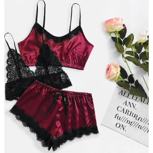 New sexy lingerie pajamas set ladies sexy solid color lace underwear silk underwear pajamas sexy sexy set нижнее белье женское5