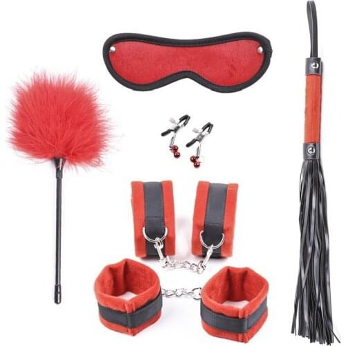 New set PU Leather bondage restraint eye mask whip Exotic Accessories Tool Slave Nipple Clamp handcuff ankle BDSM sex toy
