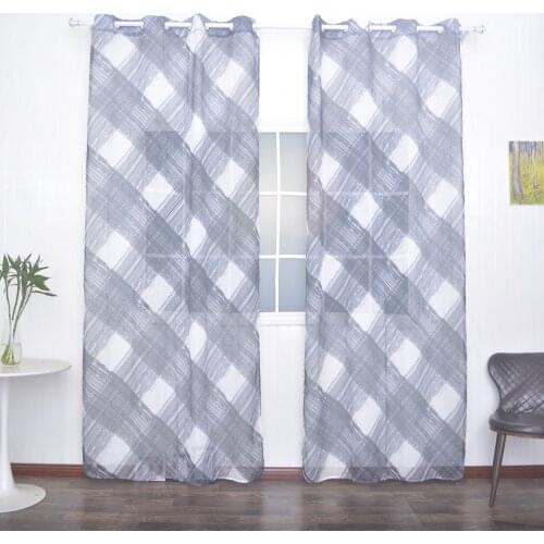 FMH Sheer Curtain Panels for Living room Bedroom French Window Faux Linen Tull Printed Rhombus with Tiebacks Free