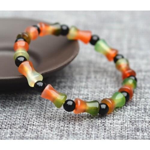 Drop shipping Natural Chalcedony Bracelet Round Bamboo festival Beads Bracelet Bangles Gift for Woman Fashion Jades Jewelry