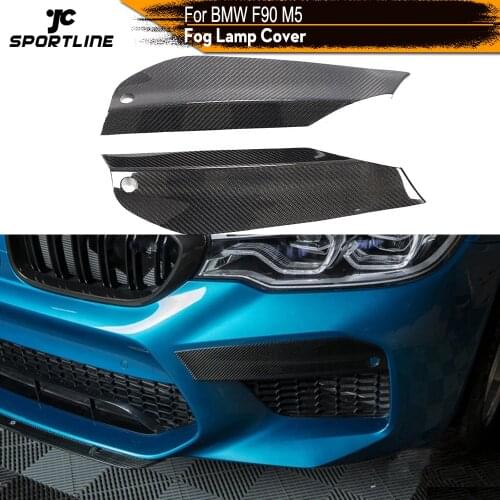 Front Bumper Lip Splitters For BMW F90 M5 2018 - 2020 Fog Lamp Cover Sticker Cupwings Flaps Winglets Carbon Fiber