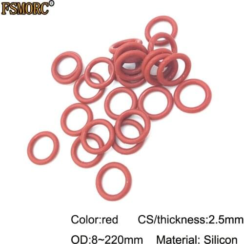 2.5mm Thickness Red Silicon Rubber O-ring Sealing OD8~220mm Red Heat Resistance O Ring Seals Gaskets/Food Grade Seals no poison
