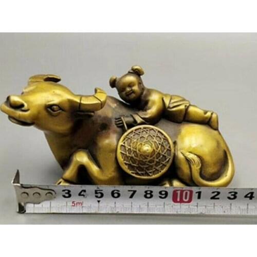 Collect Chinese Bronze Lovable Child Ride Bull Oxen Cattle Ox Animal Statue