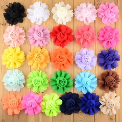 50pcs/lot 26Colors 8CM Chiffon Rosette Fabric Flowers Artificial Hair Flower For Girls Hairbow Wedding Accessoires TH25