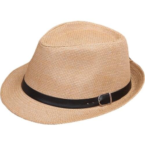 Men Women Chlidren Straw Hats Soft Fedora Panama Hats with Belt Buckle Outdoor Boys Girls Adult Beach Sunhat Jazz Gangster Cap