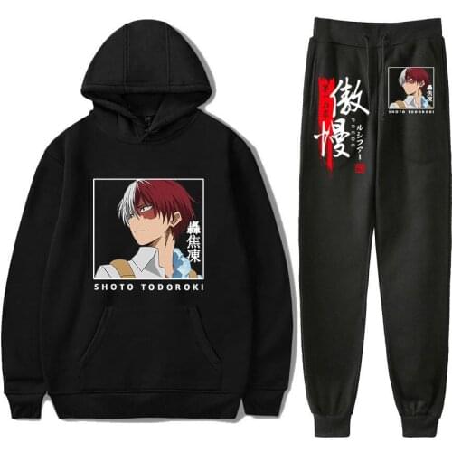 My Hero Academia Hoodies and Sweatpants Two Piece Set Anime Cosplay Shoto Todoroki Hooded Sweatshirts Tracksuits Suit 2021 Top