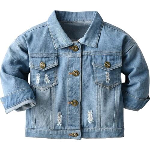 Top and Top Spring Autumn Kids Casual Jacket Girls Ripped Holes Jeans Coats Little Boys Girls Denim Outerwear Costume 12M-6Y