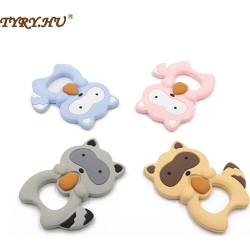 TYRY.HU 5Pcs Silicone Raccoon Teether Beads BPA Free Squirrel Teething Pendant Baby Chew Toy Cartoon Nursing Necklace Pendants