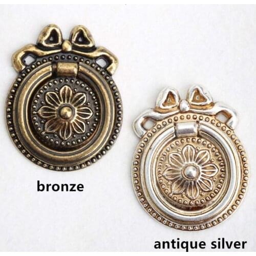 Vintage dresser handles Antique silver drawer cabinet pulls Bronze drop rings retro furniture hardware knobs Jewelry box handles