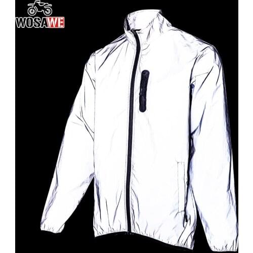 WOSAWE Winter Autumn Mens Motorcycle Full Reflective Jacket Night Glowing Bomber Windproof Rainproof Warm bike Windbreaker