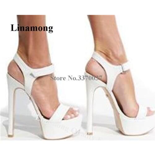 Linamong Elegant Open Toe High Platform Stiletto Heel Sandals White Black Ankle Strap High Heel Sandals Formal Dress Heels