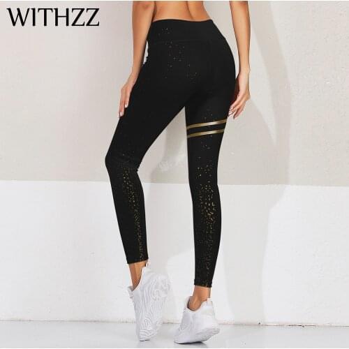 WITHZZ Gold Glitter Slash Leggings Women Leggins Elbows for Fitness Legins Workout Tayt Sporting Athleisure Sportleggings Pants