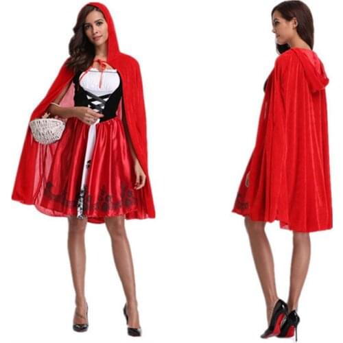 2018 Little Red Riding Hood Costume For Women Fancy Adult Halloween Cosplay Fantasia Plus Size XXL Dress+Cloak Party Fairy Dress