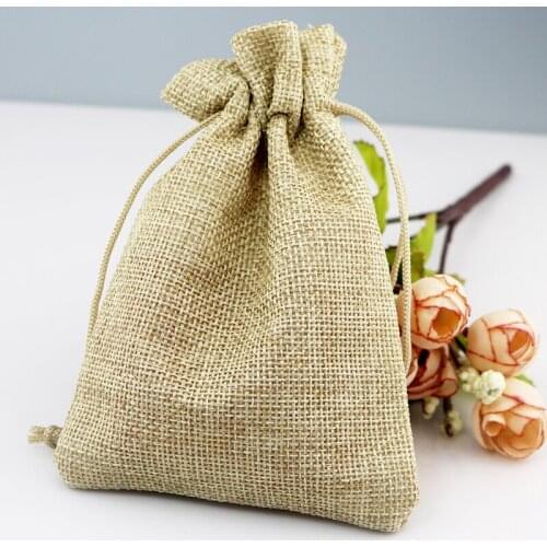 10Pcs 10x14cm brown Color Linen Jute Drawstring Pouch Jewelry Bag Christmas/Wedding Gift Candy bags