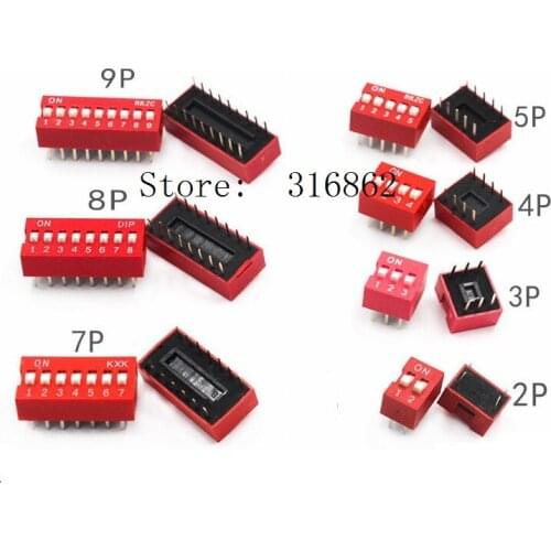 10PCS/LOT DS-01 DS-02 DS-03 DS-04 DS-05 DS-06 DS-07 DS-8 DS-10 DS-12 2.54MM Red Flat Dial Code Dial Switch