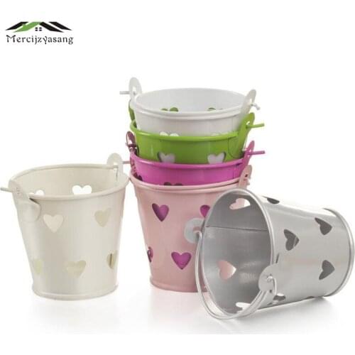 10PCS/LOT Mini Flowers Vases Table Metal Vase Plant Dried Floral Holder Fleshy Pot Wrought Iron Bucket for Home Decoration G027