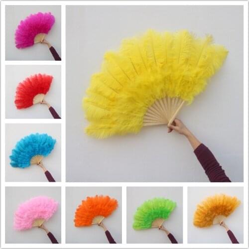 15 Bones High Quality Big Ostrich Feather Fan Decorates Halloween Party For Belly Dancers DIY 15 Bones Feather Fan Bars