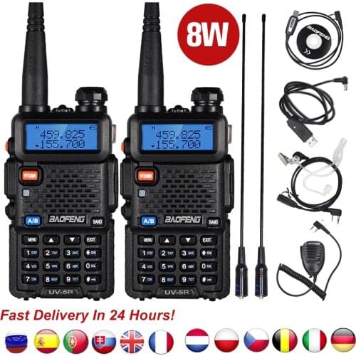 2pcs Baofeng Dual Band 8W Walkie Talkie UV-5R High Power Amateur Ham CB Radio Station UHF VHF FM Transceiver Two Way Radio UV5R