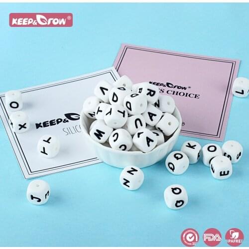 Keep&Grow 200Pcs Silicone Letter Beads 12MM English Alphabet Letter BPA Free Baby Teethers DIY Pacifier Chain Holder Accessories