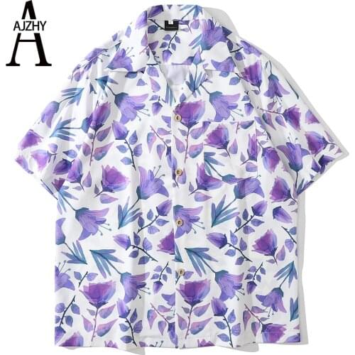 2021 Summer Flower Print Casual Shirts Mens Short Sleeve Japanese Streetwear Beach Hawaiian Shirt for Men Korean Clothes Blouse