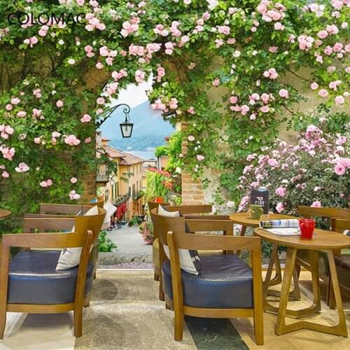 Colomac Custom 3D Rural Landscape Wallpaper Restaurant European Retro Visual Extension Mural Wall Stickers Decor Drop Shopping