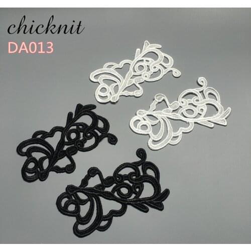 CHICKNIT 5 pairs white black embroidery lace flower applique patches sewing for cloth accessories fabric DA013