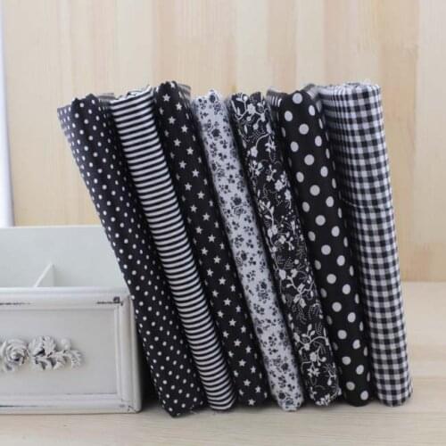 7pcs 24cm*24cm black Floral Stripe Dot Grid patchwork fabric bundle zakka crafts scarpbooking doll cloth diy Quilt sewing tissue