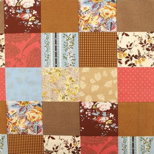 70cmx50cm Cotton Linen Fabric for handmad, bed, bag, curtain Sewing -Patch, Dot and Flower (brown) (SL003B)