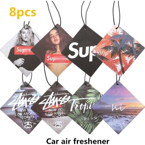 8pcs suspension car air freshener car perfume rearview mirror pendant solid aromatherapy perfume lasting fragrance