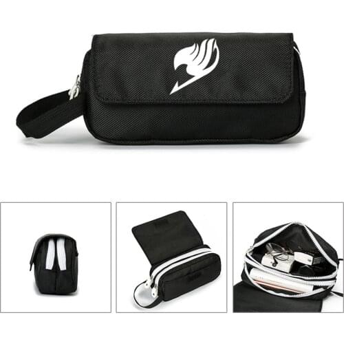 Anime Fairy Tail Oxford Pencil Holder School Student Stationery Double Zipper Bag Black Pencilcase Organizer Case Pen Pouch Gift