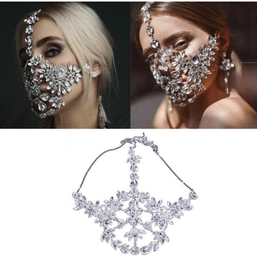 Sparkly Rhinestone Face Cover Crystal Masquerade Mask Baroque Head Jewelry Belly Dance Facial Jewelry Cosplay Accessory Q0KE