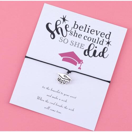 2019 Graduate "She Believed She Could So She Did" Wish Bracelet Graduation String Bracelet with Graduate Jewelry Gift