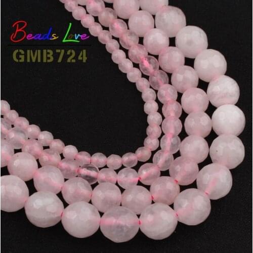 Natural Faceted Pink Crystal Rose Quartzs Beads 4mm-12mm Round Loose Spacer Beads for Jewelry Making Diy Bracelet Necklace 15