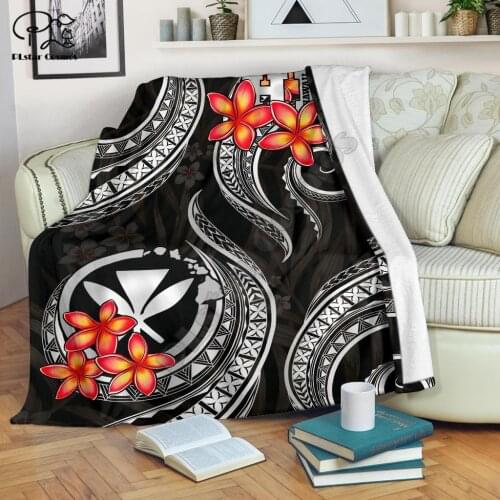 Black Plumeria Polynesian style Blanket 3D printed Sherpa Blanket on Bed Home Textiles Dreamlike HOME ACCESSORIES