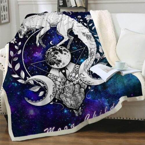 Moon Child by Pixie Cold Art Bed Blankets Wolf Galaxy Plush Bedspread Fox Soft Throw Blanket
