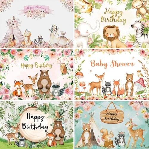 Laeacco Baby Shower Backdrops For Photography Tent Fox Deer Flowers Baptism Party Customized Banner Photo Background Photostudio