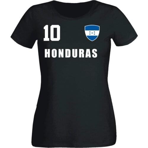 Honduras Damen T-Shirt Schwarz Trikot Team Nr All 10 Fubball Sporter Footballer Soccers womens Summer Round Neck shirt