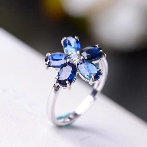 Apphire ring Free shipping Flower ring Natural Sapphire with 925 sterling silver Double flowers style gems