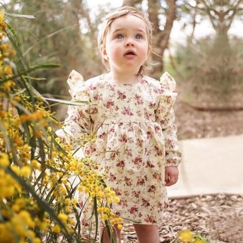Baby Girl Flower Romper Girls Vintage Long Dress Newborn Rompers Infant Jumpsuit Spring Autumn Kids Clothing Baby Clothing
