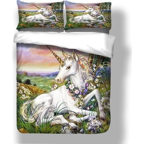 Beautiful Unicorn Bedding Set Horse Bed Cover Bedclothes Twin Full Queen King Size Animal Duvet Cover Pillow Cases Bed Linings
