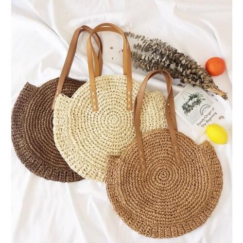 2020 Round Straw Bags Women Summer Rattan Bag Handmade Woven Beach Cross Body Bag Circle Bohemia Handbag Bali Bolso Paja