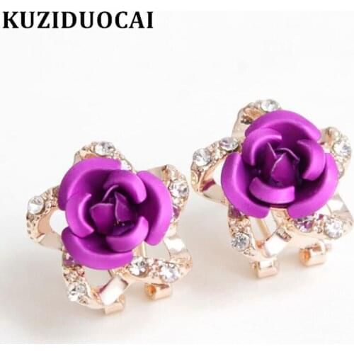 Kuziduocai New Fashion Fine Jewelry Five-pointed Star Rose Rhinestone Tender And Beautiful Gift Stud Earrings For Women E-631